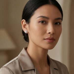 925 Sterling Silver Elegant Pearl and Diamond-Encrusted Floral Openwork Stud Earrings