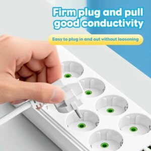 EU 8-Way Power Strip With 4 USB Ports, Type-C, Surge Protector With Switch And 2m Cord