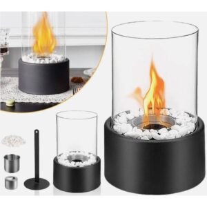 Bioethanol Cylindrical Fireplace Modern Tabletop Freestanding Decorative Fireplace Fire Column Made Of Stainless Steel And Glass Patio Fireplace For Balcony, Living Room