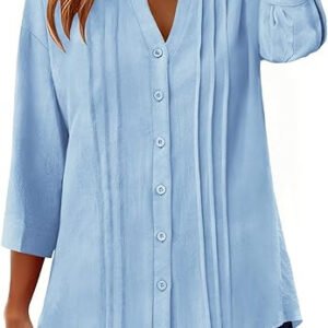 Pleated Casual Solid-Color Loose Cotton-Linen Shirt