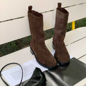 Genuine Leather Mid-calf Vintage Straight-leg Riding Single-layer Boots