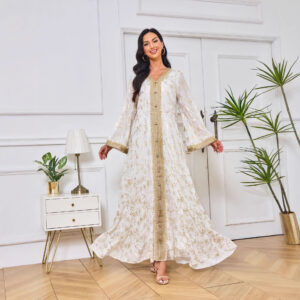 Scratch-printed Gold-stamped Fashionable Ethnic-style Dress