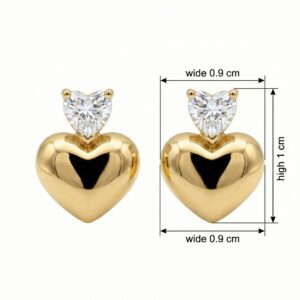 925 Sterling Silver Elegant Polished Heart Stud Earrings with Sparkling Gemstone Accents