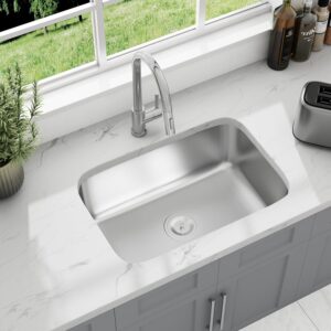 304 Stainless Steel Kitchen Sink, One-Piece Deep-Drawn Single Basin