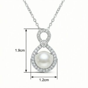 925 Sterling Silver Elegant White Pearl and Sparkling Diamond Infinity Pendant Necklace