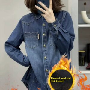Women's Loose-Fitting Layered Casual Padded Denim Shirt