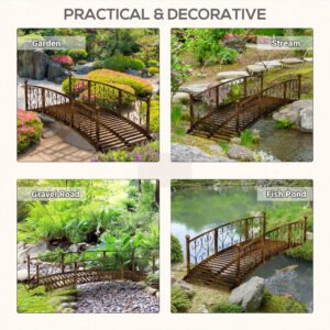 7' Metal Arch Garden Bridge Arc Footbridge with Side Railings Decorative Scrollwork, Bronze