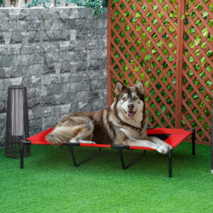 XL Elevated Dog Bed, Outdoor Raised Dog Bed, Portable Pet Cot w/Carry Bag Metal Frame Breathable Mesh Indoor and Outdoor Red