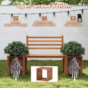 Outdoor Planter Box Wooden Bench Set With 2 Open-ended Planter Boxes And Salt Backrest For Various Outdoor Spaces Like Balconies, Gardens, And Decks