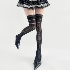 Women's Calf Socks, Lace Cutout Long Socks, Breathable Slouch Socks For Ladies, Thin Summer Ballet Style Leg Socks