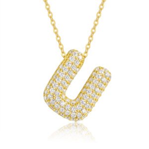 Bubble Letter -U Luxurious And Fashionable Light Luxury Trend Jewelry Silver Pendant Set With Top-quality Moissanite, Made Of S925 Silver Electroplated With Gold Material.