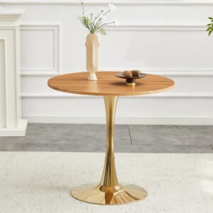 Round Dining Table, 31.5in Circle Tulip Table With Thickened Tabletop & Metal Pedestal, Mid Century Modern Bistro Table For Kitchen, Small Places, Living Room, Cafe Faux Wood