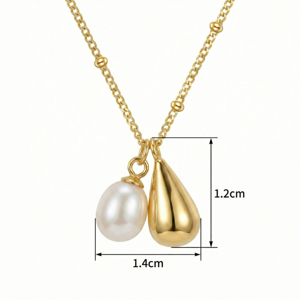 925 Sterling Silver Elegant Dual Drop Necklace Featuring a Lustrous Pearl and Polished Metallic Charm