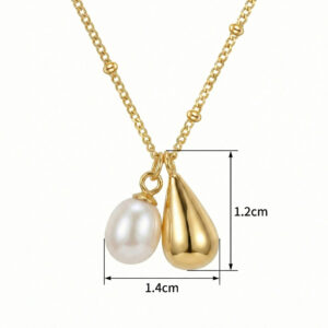 925 Sterling Silver Elegant Dual Drop Necklace Featuring a Lustrous Pearl and Polished Metallic Charm
