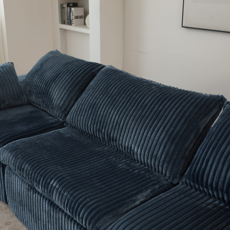 118.2 Cloud Sofa,Corduroy Fabric,Deep Seat Couches,Double-layer Design,Removable Cushion,No Assembly, DIY Combination For Living Room, Bedroom,Conference Room ,Apartment,Blue
