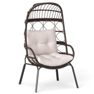 Patio Wicker Egg Chair Outdoor Rattan Lounge Basket With Seat And Back Cushions Support Up To 400 Lbs,for Backyard, Poolside, Indoor Places And So On