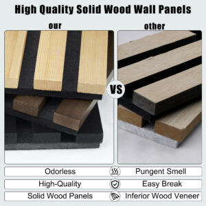 2 Pack Acoustic Solid Wood Wall Panels, 94.49 X 12.6 Soundproof Wall Panels, Wood Slat Wall Panels For Wall Decor