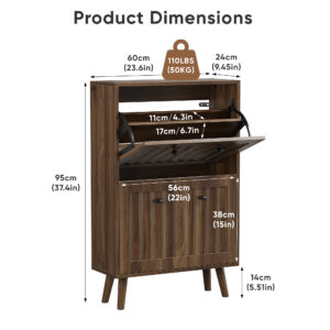 Medieval-style Modern Shoe Cabinet, Upright Shoe Storage Unit With Vertical Grooved Finish, 23.6-inch Walnut-colored Shoe Cabinet, Suitable For Hallways, Passageways And Entrances.