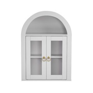 Wall Mounted Arched Cabinet With Glass Doors, Light And Adjustable Shelves For Laundry Room, Bathroom, Kitchen