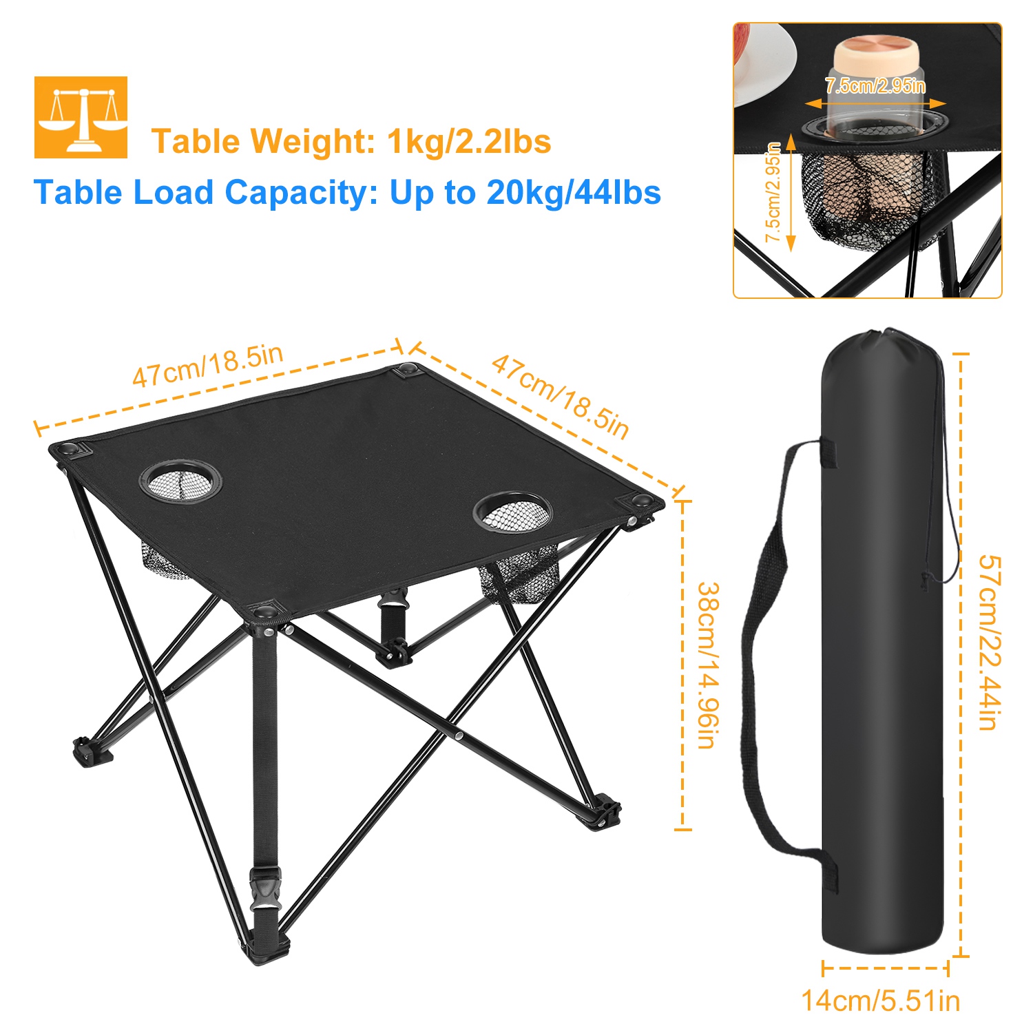 1Pc 2Pc Options Foldable Camping Table Portable Picnic Table Lightweight Travel Desk With 2 Cup Holders Carrying Bag Color Options Black Orange Green Red Blue Navy Blue - Image 10