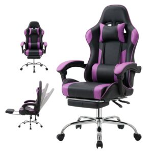 Ergonomic High Back Gaming Chair, Office Chair With Lumbar Support, Adjustable Armrests, Swivel Racing Chair, Purple