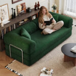 78.8 Compression Sofa,Convertible Floor Sofa Bed-with Pillow Back Support Armrest,Comfy Futon Couch Sleeper Bed,Loveseats Boneless Modular Sectional Sofa,Corduroy Fabric,for Living Room,Bedroom,Green