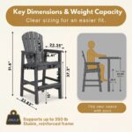 HDPE Bar Height Adirondack Chair With Cup Holder, All-Weather Outdoor Patio Bar Chair With Armrests, 1 Piece Gray