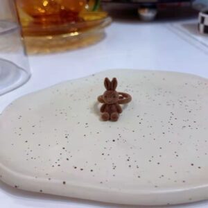 Cute Blue Flocked Bear Open Ring, Sweet INS Style All-match Adjustable Finger Ring