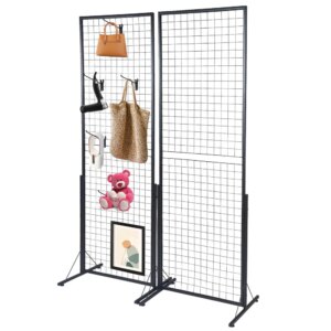 2-Pack 24′ X 67′ Commercial Grid Wall Display With T-Base Stand – Double-Sided Wire Panel System For Retail Stores, Craft Fairs & Trade Shows-Includes Hooks & Clips