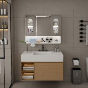 Wall Mounted Bathroom Mirror Cabinet With LED Lights Anti-Fog & Explosion-Proof Touch Control Medicine Cabinet 3 Color Lighting Defogger Storage With Transparent Glass