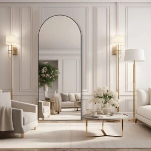 71 Inchx26 Inch Arched Full Length Mirror, Aluminum Alloy Frame Ensures Stability, Standing Design For Bedroom, Black