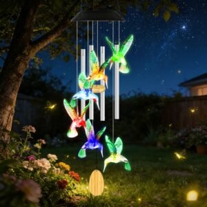 Solar Hummingbird Wind Chime With Aluminum Tubes 7 Color Changing Wind Chime For Outside IPX4 Waterproof Outdoor Garden Yard Decor