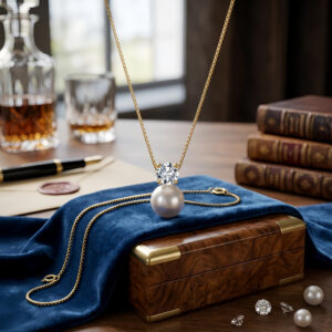 925 Sterling Silver Elegant White Pearl and Radiant Gemstone Pendant Necklace on Delicate Chain