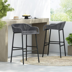 La Push Outdoor Patio Dark Gray Rope Barstool Set Of 2