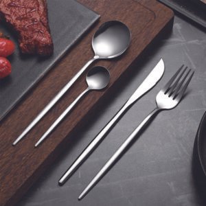 30pc CUTLERY DINNER SET STAINLESS STEEL METAL STAND RACK FORKS TEA SPOONS POLISH