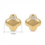 925 Sterling Silver Modern Sculptural CZ Stud Earrings with Polished Metallic Four-Lobe Silhouette