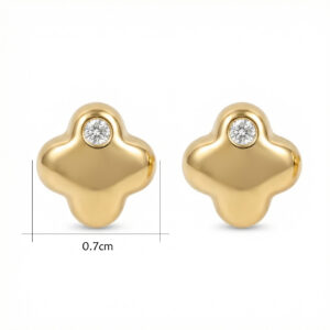 925 Sterling Silver Modern Sculptural CZ Stud Earrings with Polished Metallic Four-Lobe Silhouette