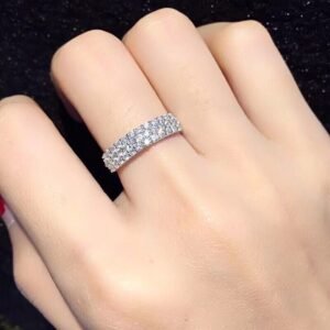 Three Layer Full Pave Shiny Zircon Ring, European Fashion Engagement Band & Midi Ring
