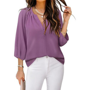 Three-quarter Sleeve Bohemian Chiffon Button-up Shirt Fashionable And Elegant