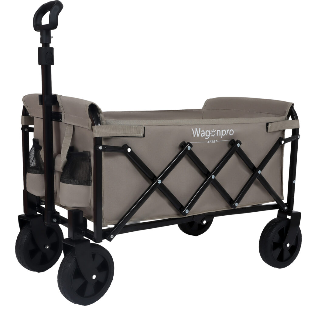 Expandable Dual- Layer Utility Wagon With 100 Extra Space - Grocery Cart For Camping Shopping Sports Gardening Fishing Supports 225lbs Beige