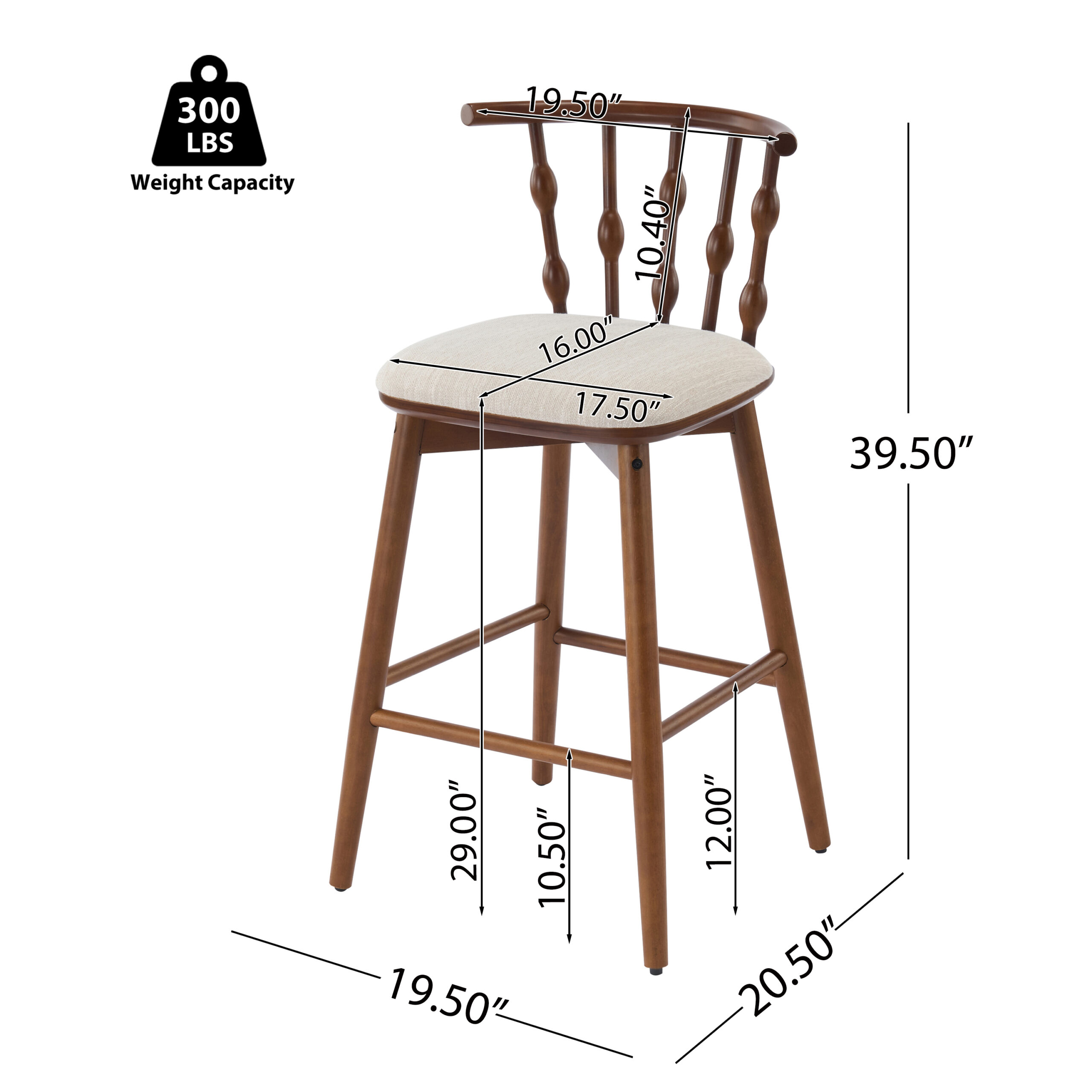 Doria Indoor Wooden Barstool Walnut Finish With Beige Upholstery Set Of 2