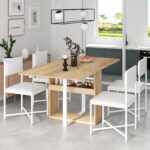 TOPMAX Modern Compact 63inch 5-Piece Extendable Dining Table Set, Foldable Square Kitchen Table Set With Storage Rack And 4 PU Leather Upholstered Dining Chairs For Small Places, White