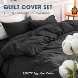 2000TC Egyptian Cotton Quilt Cover Set – Ultra Soft 3pcs Bedding Quilt Cover With Pillowcases, Easy Care&Breathable, Winter-Ready In King Single Double Queen King Sizes Doona Duvet Cover
