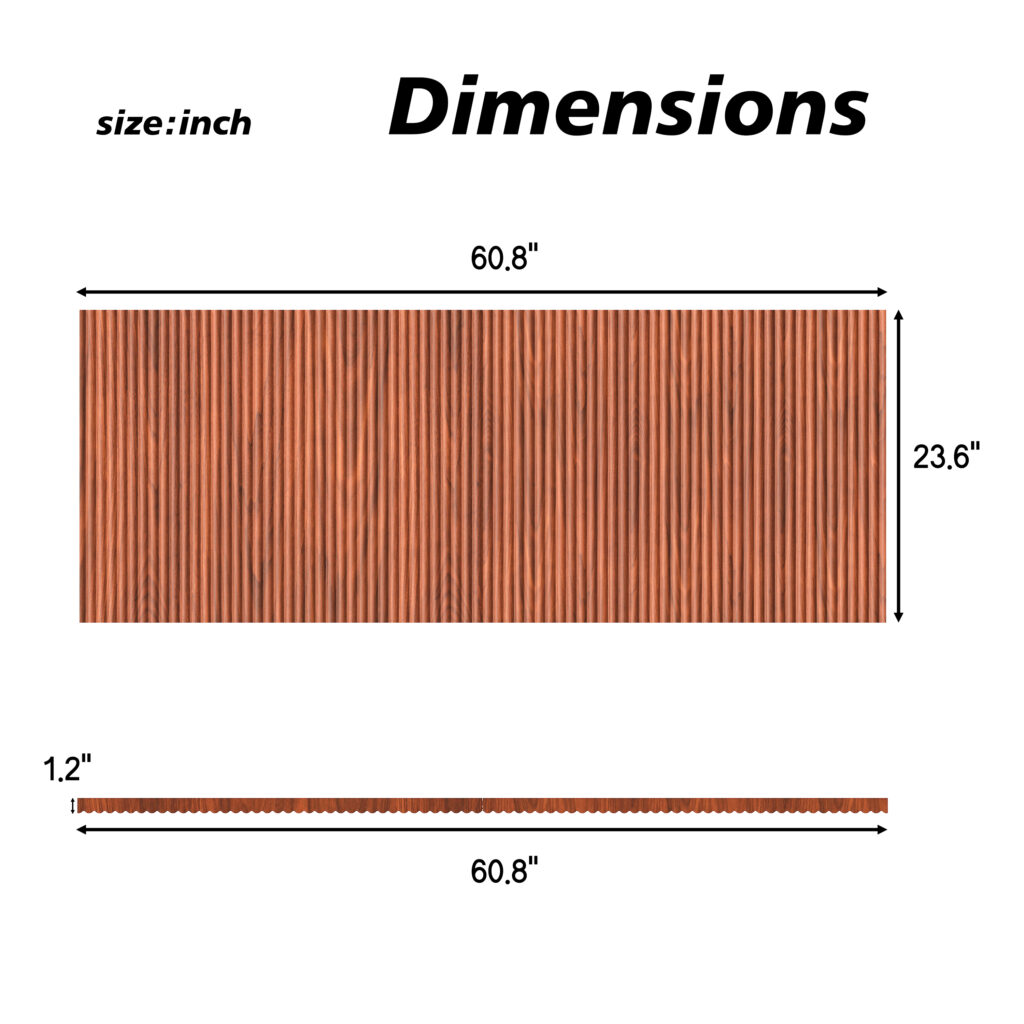 Modern Wavy Wooden Headboard, 60.8 Wide Vertical Wood Grain Design, Easy Wall-Hanging Assembly, Bohemian Style, Walnut.
