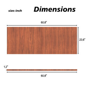 Modern Wavy Wooden Headboard, 60.8 Wide Vertical Wood Grain Design, Easy Wall-Hanging Assembly, Bohemian Style, Walnut.