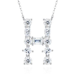 26-letter - H-shaped Necklace Pendant Featuring Top-quality Moissanite, Embodying Luxurious And Fashionable Minimalist Style. Made Of S925 Silver Electroplated With Platinum.
