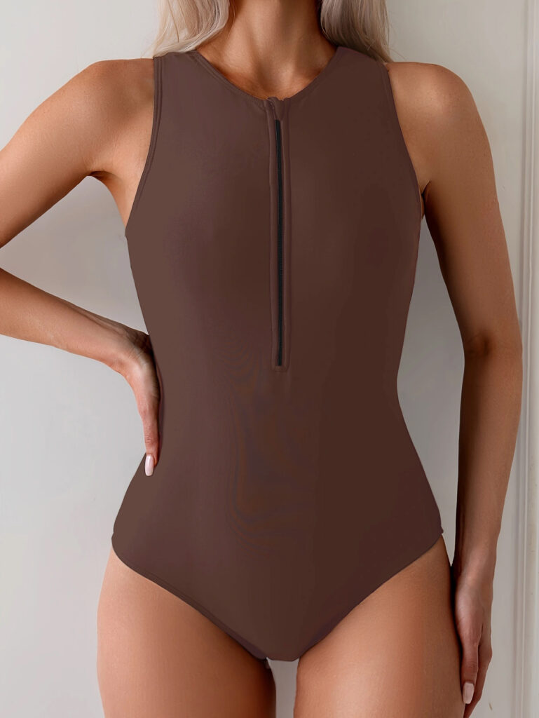 Women's One-piece Zip-up Cropped Sleeves