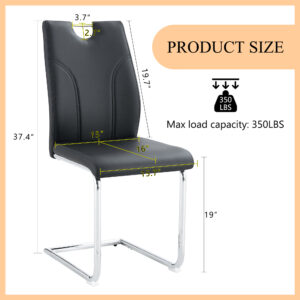 Black PU Dining Chair Set.Uniquely Designed Black Dining Chairs. PU Material, Paired With Silver Metal Chair Legs. Suitable For Offices, Restaurants, Kitchens, Conference Rooms, Etc. Set Of 4