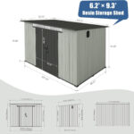 6x9FT Outdoor Resin Storage Shed With Transparent Windows & Louvered Vents, Plastic Tool Shed With Double Lockable Doors & Sloping Roof, Outside Garden Shed For Backyard, Patio, Lawn, Gray