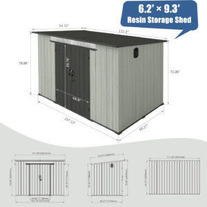 6x9FT Outdoor Resin Storage Shed With Transparent Windows & Louvered Vents, Plastic Tool Shed With Double Lockable Doors & Sloping Roof, Outside Garden Shed For Backyard, Patio, Lawn, Gray